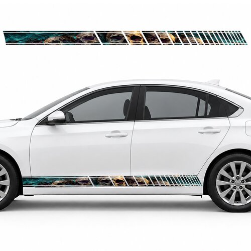 Ivory Skulls, Amber Light and Turquoise Smoke side door racing stripes decals stickers for Cars