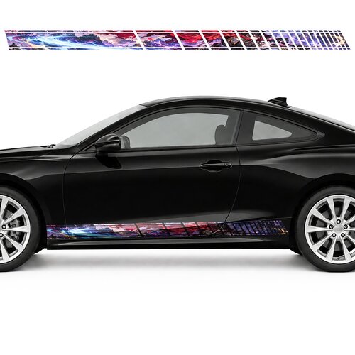 Anime Swordsman with a Crimson Scarf and Cyan Slash side door racing stripes decals stickers for Cars