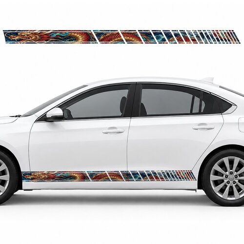 Crimson and Gold Japanese Dragon in the Clouds side door racing stripes decals stickers for Cars