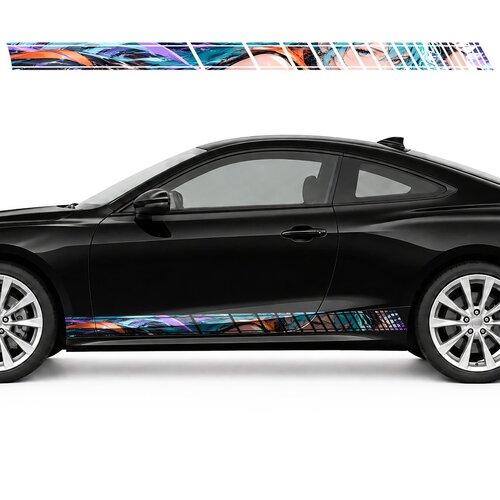 Turquoise Racer Girl in a Rush of Ribbons side door racing stripes decals stickers for Cars
