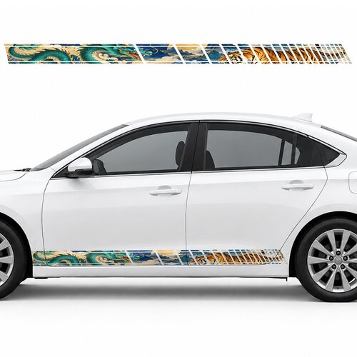 Turquoise Dragon and Amber Tiger side door racing stripes decals stickers for Cars