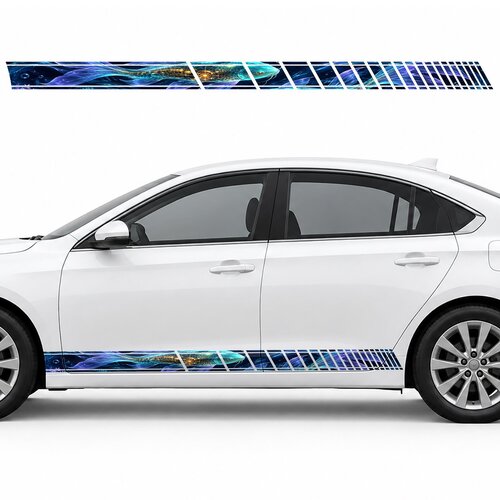 Turquoise Cyber Koi in Neon Water side door racing stripes decals stickers for Cars