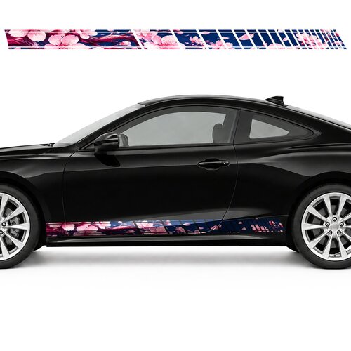Cherry Blossoms on Dark Blue side door racing stripes decals stickers for Cars