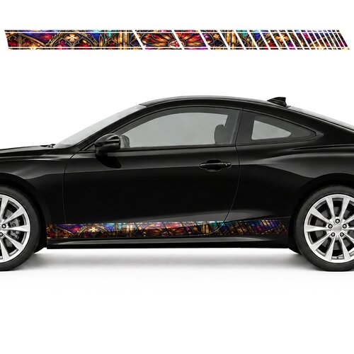 Gothic Ruby Stained Glass Panorama side door racing stripes decals stickers for Cars