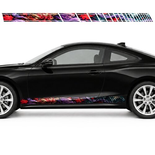 Golden Oni Mask in Purple Smoke side door racing stripes decals stickers for Cars