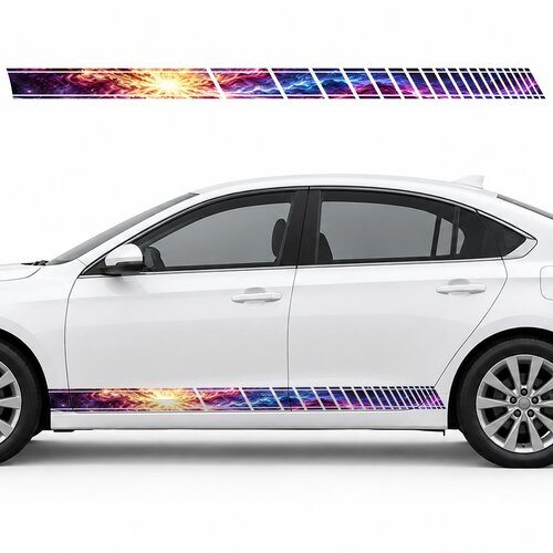 Golden Supernova among Magenta Waves side door racing stripes decals stickers for Cars