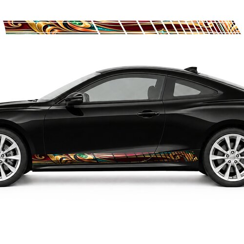 Golden Swirls on Burgundy side door racing stripes decals stickers for Cars