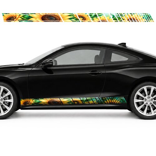 Golden Sunflowers on Turquoise side door racing stripes decals stickers for Cars