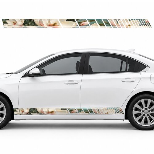 Blooming Magnolia on Turquoise side door racing stripes decals stickers for Cars