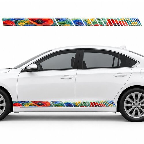 Cobalt Cornflowers and Crimson Poppies side door racing stripes decals stickers for Cars