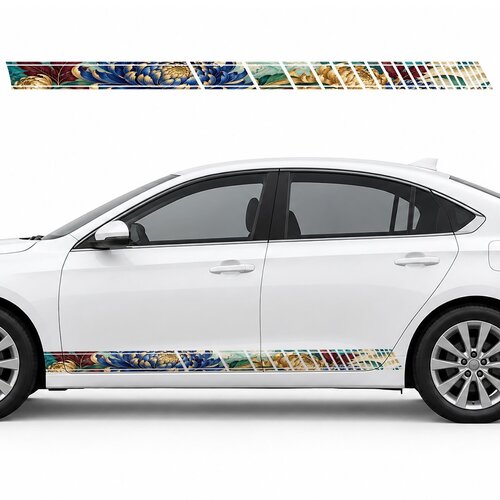 Cobalt Chrysanthemums in an Emerald Pattern side door racing stripes decals stickers for Cars