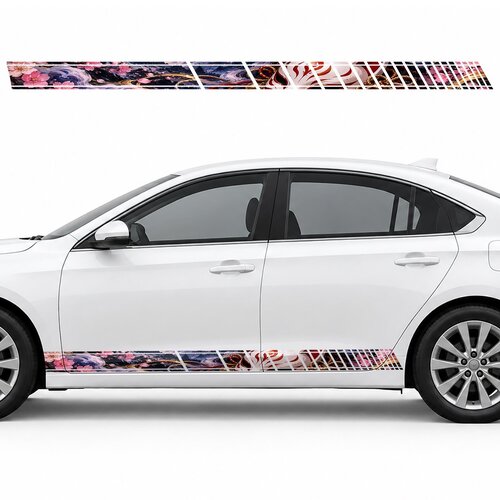 Kitsune Mask in Sakura and Indigo side door racing stripes decals stickers for Cars