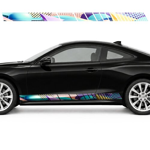 Memphis Style Panorama in Peach and Turquoise side door racing stripes decals stickers for Cars