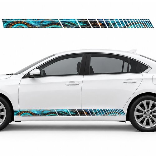 Mechanical Kraken in a Turquoise Spiral side door racing stripes decals stickers for Cars