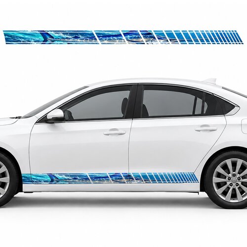 Swordfish in a Turquoise Stream side door racing stripes decals stickers for Cars