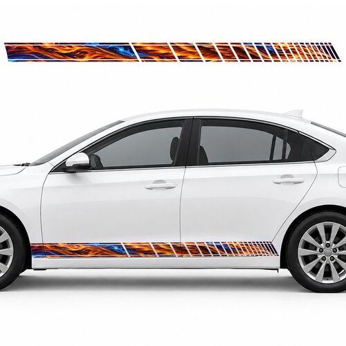 Copper Feathers in Cobalt Flames side door racing stripes decals stickers for Cars