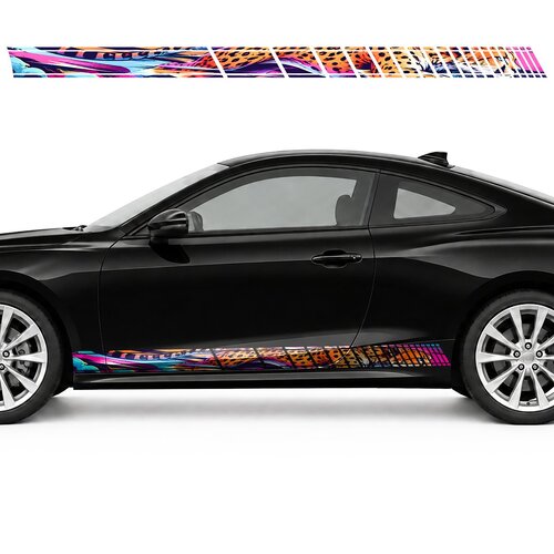 Neon Comic Speed Stream with a Cheetah side door racing stripes decals stickers for Cars