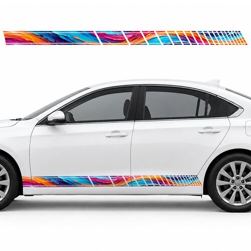 Neon Waves of Colorful Impasto side door racing stripes decals stickers for Cars