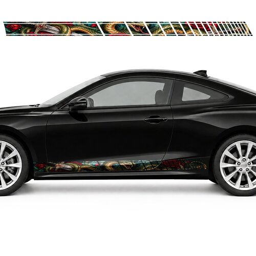 Olive Snake and Silver Daggers side door racing stripes decals stickers for Cars