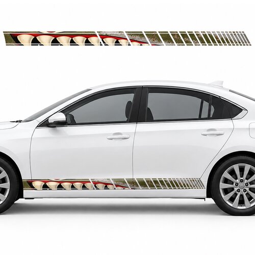 Olive and Silver Shark with a Wide Grin side door racing stripes decals stickers for Cars