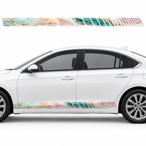 Opal Mineral Waves with Gold side door racing stripes decals stickers for Cars