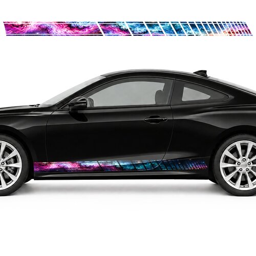 Magenta and Turquoise Nebula Panorama side door racing stripes decals stickers for Cars