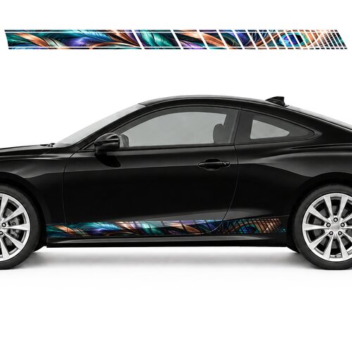 Iridescent Peacock Ribbons side door racing stripes decals stickers for Cars