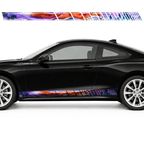 Orange Fox over a Neon City side door racing stripes decals stickers for Cars