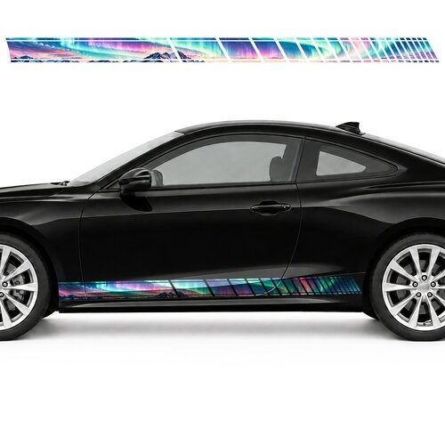Northern Lights over a Mountain Panorama side door racing stripes decals stickers for Cars