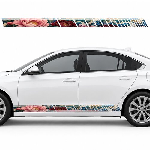 Peonies on Cobalt Waves side door racing stripes decals stickers for Cars