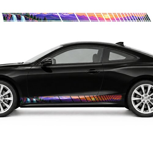 Pixel Art Panorama of Violet Mountains at Sunset side door racing stripes decals stickers for Cars