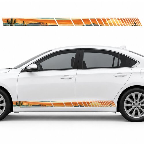 Retro Desert with Cacti under a Golden Sunset side door racing stripes decals stickers for Cars