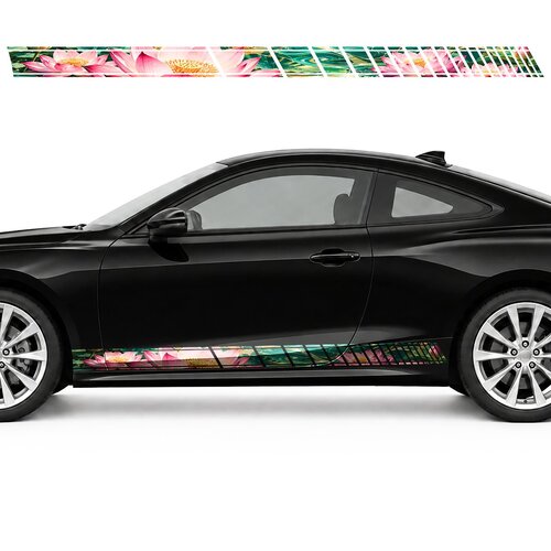 Pink Lotuses over Emerald Waves side door racing stripes decals stickers for Cars