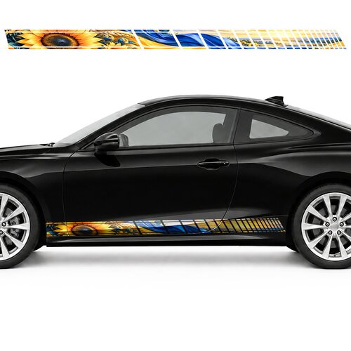 Blue and Gold Panorama with Sunflowers side door racing stripes decals stickers for Cars