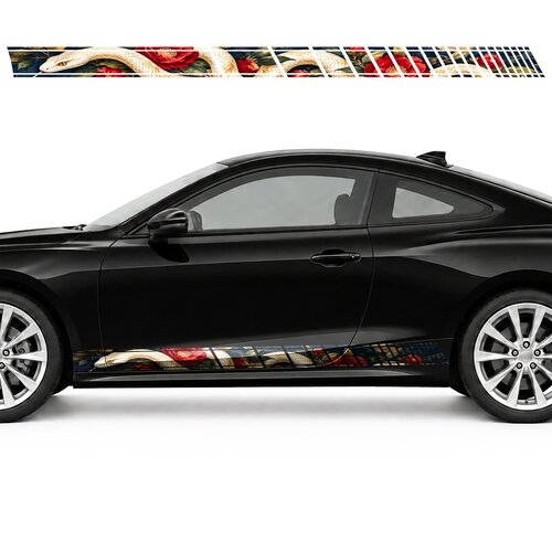 Ivory Snake and Crimson Camellias side door racing stripes decals stickers for Cars