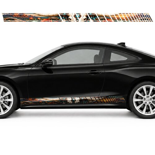 Ivory Longhorn Skull among Desert Flowers side door racing stripes decals stickers for Cars