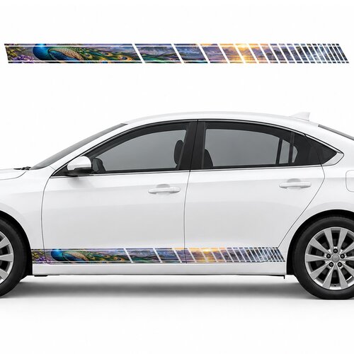 Emerald Peacock in a Wave of Color side door racing stripes decals stickers for Cars