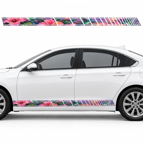 Emerald Hummingbirds over Pink Hibiscus side door racing stripes decals stickers for Cars