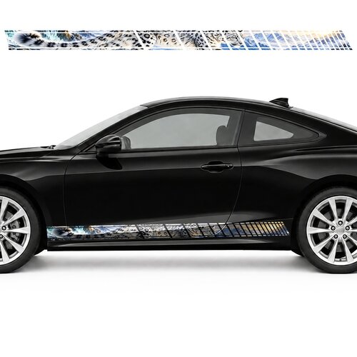 Snow Leopard on an Icy Rock side door racing stripes decals stickers for Cars