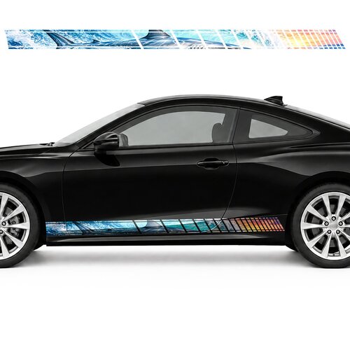 Silver Shark in a Turquoise Wave side door racing stripes decals stickers for Cars