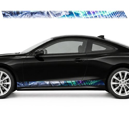 Silver Wolf under the Northern Lights side door racing stripes decals stickers for Cars
