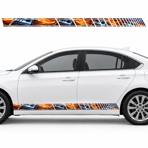 Steel Pistons in a Stream of Fire side door racing stripes decals stickers for Cars