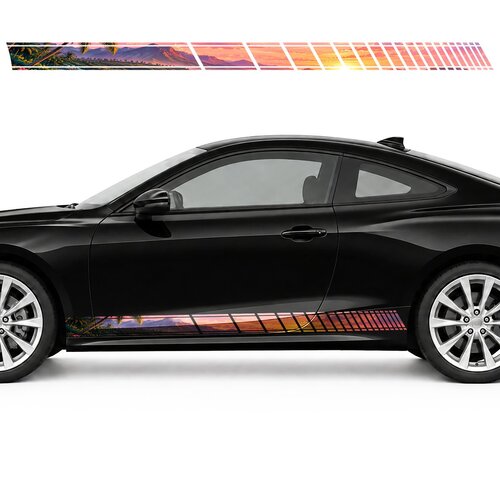 Tropical Sunset over the Ocean side door racing stripes decals stickers for Cars