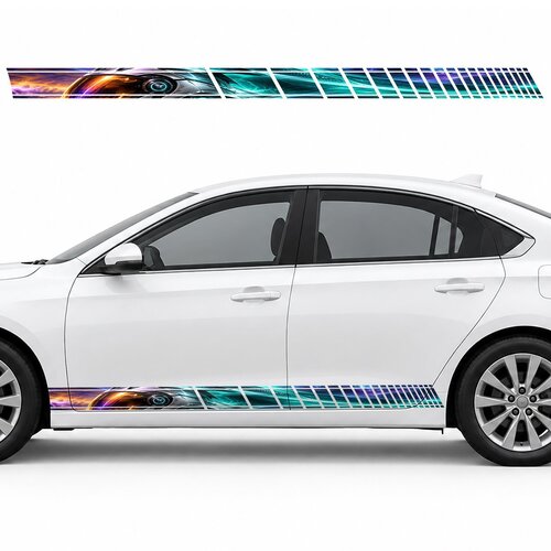 Futuristic Helmet with Turquoise Streams side door racing stripes decals stickers for Cars