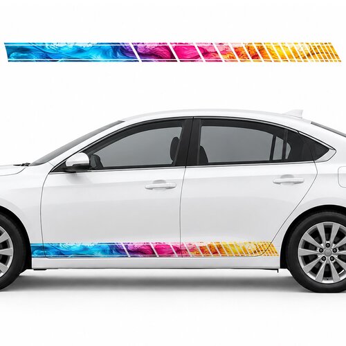 Wave of Turquoise, Raspberry and Amber Ink side door racing stripes decals stickers for Cars