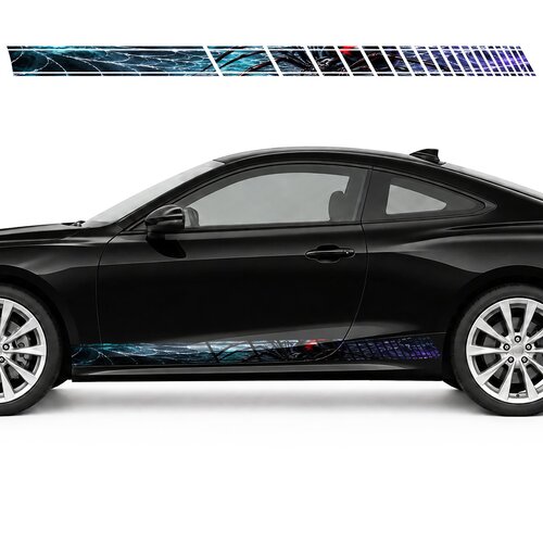 Black Widow Spider on a Silver Web side door racing stripes decals stickers for Cars