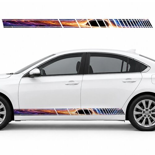 Black Hole in a Violet and Orange Glow side door racing stripes decals stickers for Cars