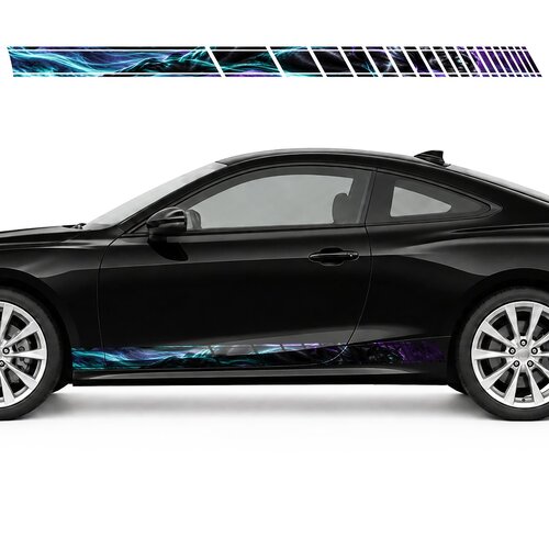 Dark Panther in Turquoise Swirls side door racing stripes decals stickers for Cars