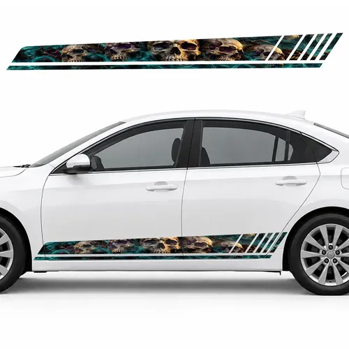 Ivory Skulls, Amber Light and Turquoise Smoke GT racing side door stripes decals stickers for Cars