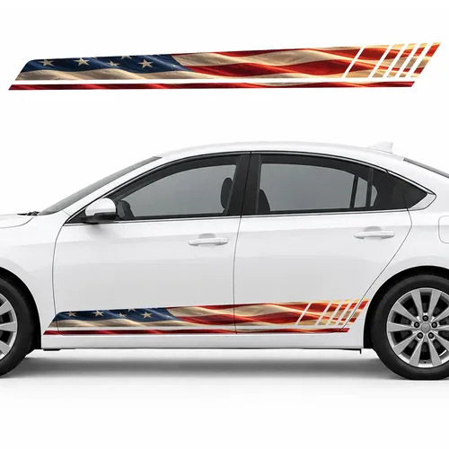 American Flag in Flowing Folds GT racing side door stripes decals stickers for Cars